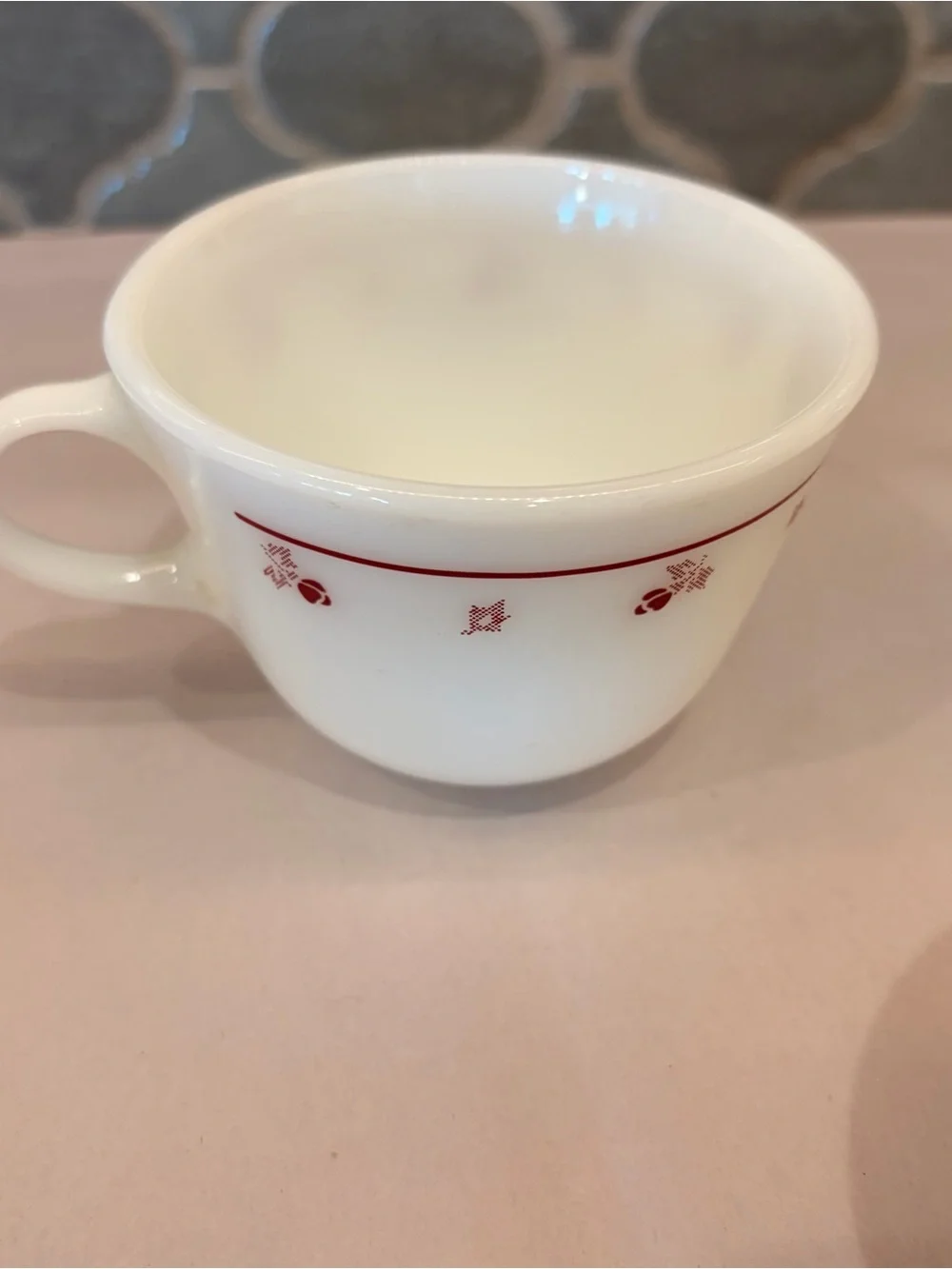 Vintage Pyrex Burgundy Rose Milk Glass Coffee Cups Mugs Set of 4